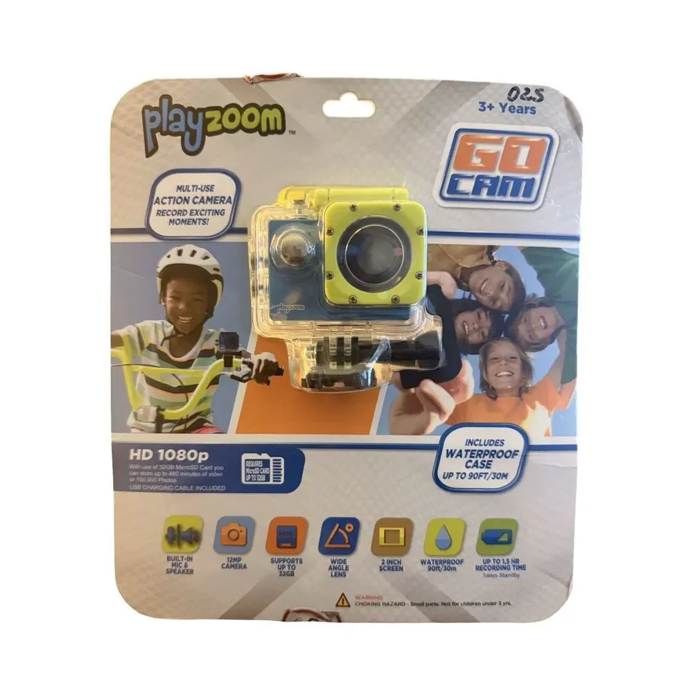 PlayZoom GoCam HD 1080P Kids Action Camera Waterproof Case Blue New